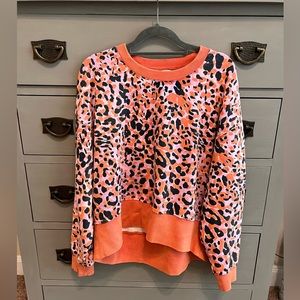 JOYLAB orange Leopard French Terry Acid Wash Crewneck Relaxed Sweatshirt - L